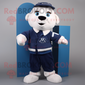 Navy Momentum mascot costume character dressed with a Sweater and Belts