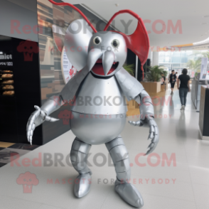 Silver Lobster mascot costume character dressed with a Shift Dress and Digital watches