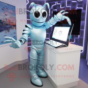 Silver Lobster mascot costume character dressed with a Shift Dress and Digital watches