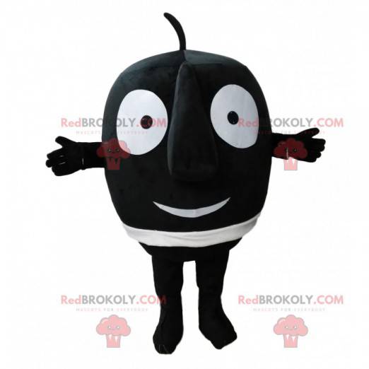 Mascotte de petit bonhomme rond noir avec un grand nez -