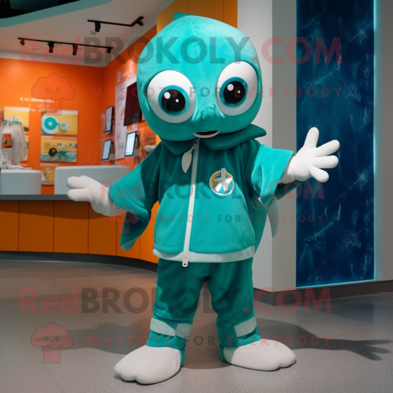 Teal Cod mascot costume character dressed with a Jumpsuit and Keychains Teal Cod mascot costume character dressed with a Jumpsuit and Keychains