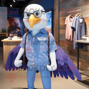 Lavender Bald Eagle mascot costume character dressed with a Jeans and Keychains