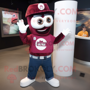 Maroon But mascot costume character dressed with a Flare Jeans and Watches