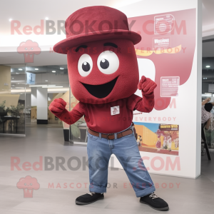 Maroon But mascot costume character dressed with a Flare Jeans and Watches