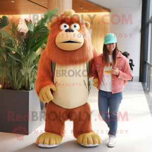 Cream Orangutan mascot costume character dressed with a Boyfriend Jeans and Wraps