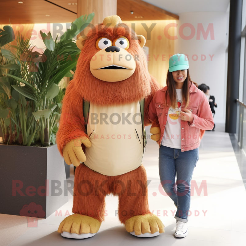 Cream Orangutan mascot costume character dressed with a Boyfriend Jeans and Wraps Cream Orangutan mascot costume character dressed with a Boyfriend Jeans and Wraps