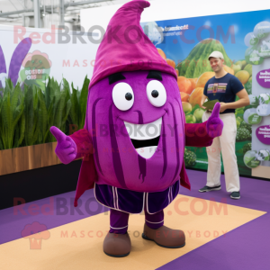 Purple Beet mascot costume character dressed with a Maxi Dress and Ties