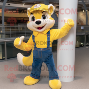 Yellow Ferret mascot costume character dressed with a Bootcut Jeans and Mittens