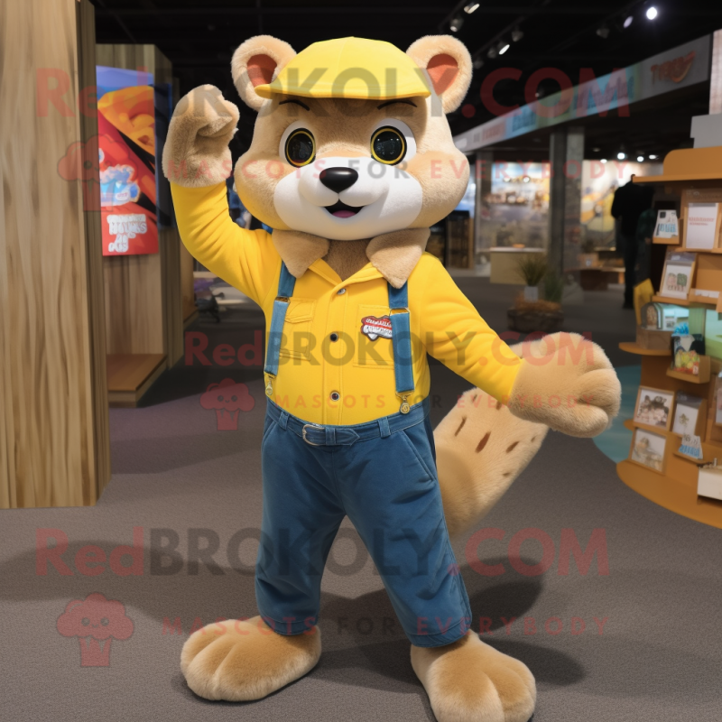 Yellow Ferret mascot costume character dressed with a Bootcut Jeans and Mittens Yellow Ferret mascot costume character dressed with a Bootcut Jeans and Mittens