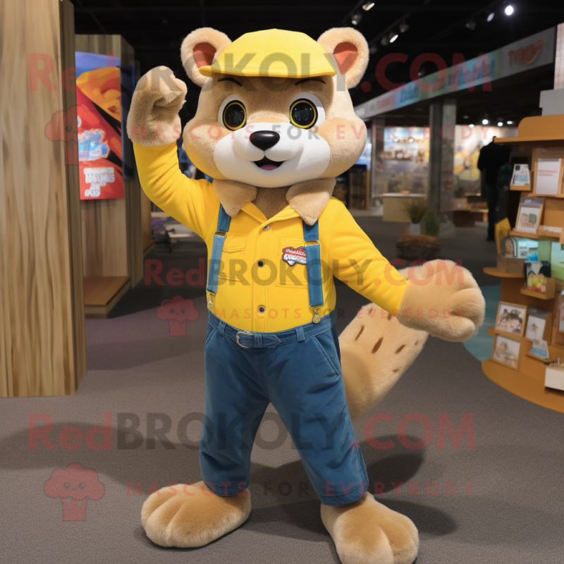 Yellow Ferret mascot costume character dressed with a Bootcut Jeans and Mittens