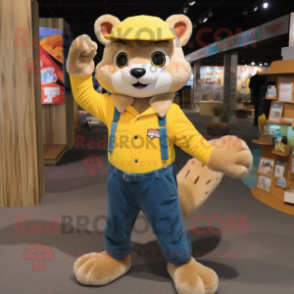 Yellow Ferret mascot costume character dressed with a Bootcut Jeans and Mittens