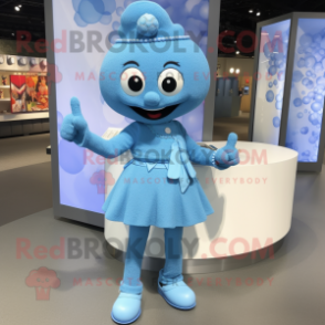 Sky Blue Bracelet mascot costume character dressed with a Shift Dress and Lapel pins
