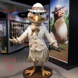 Tan Dove mascot costume character dressed with a Dress Shirt and Hats
