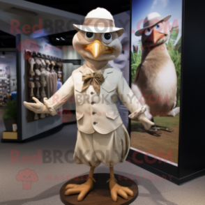 Tan Dove mascot costume character dressed with a Dress Shirt and Hats