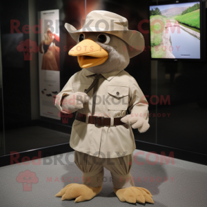 Tan Dove mascot costume character dressed with a Dress Shirt and Hats