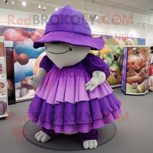 Purple Glyptodon mascot costume character dressed with a Maxi Skirt and Caps