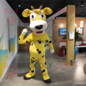 Yellow Cow mascot costume character dressed with a Jeggings and Anklets