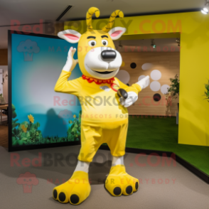 Yellow Cow mascot costume character dressed with a Jeggings and Anklets