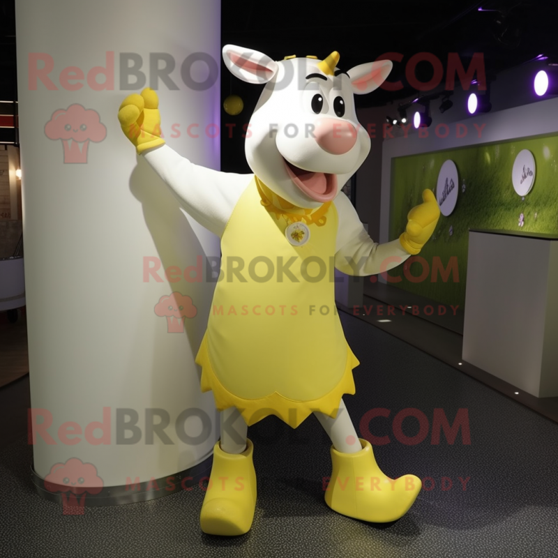 Yellow Cow mascot costume character dressed with a Jeggings and Anklets
