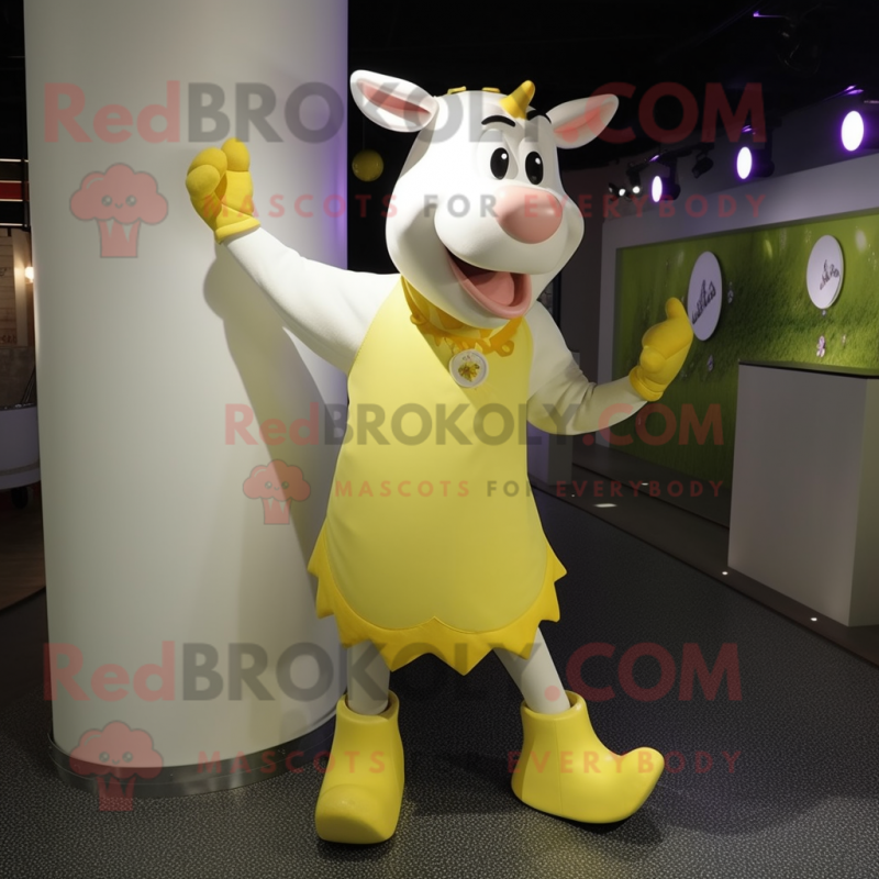 Yellow Cow mascot costume character dressed with a Jeggings and Anklets Yellow Cow mascot costume character dressed with a Jeggings and Anklets