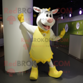 Yellow Cow mascot costume character dressed with a Jeggings and Anklets