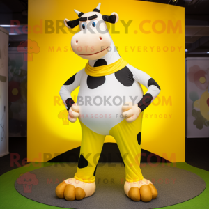 Yellow Cow mascot costume character dressed with a Jeggings and Anklets