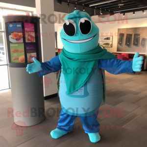 Cyan Fajitas mascot costume character dressed with a Turtleneck and Ties