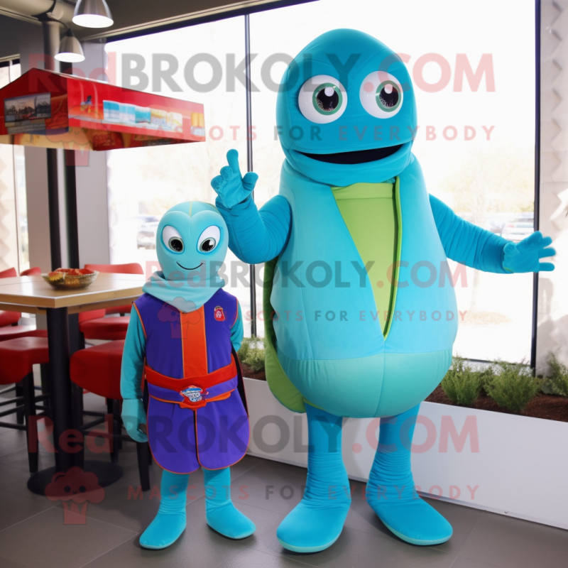 Cyan Fajitas mascot costume character dressed with a Turtleneck and Ties