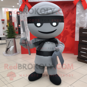 Gray Ninja mascot costume character dressed with a Pencil Skirt and Bow ties