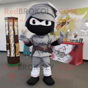 Gray Ninja mascot costume character dressed with a Pencil Skirt and Bow ties