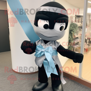 Gray Ninja mascot costume character dressed with a Pencil Skirt and Bow ties