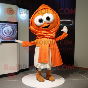 Orange Gyro mascot costume character dressed with a Poplin Shirt and Scarves