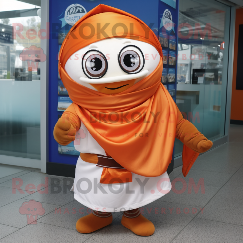 Orange Gyro mascot costume character dressed with a Poplin Shirt and Scarves Orange Gyro mascot costume character dressed with a Poplin Shirt and Scarves