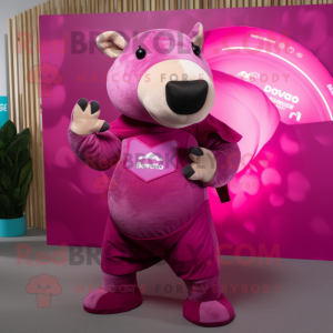 Magenta Tapir mascot costume character dressed with a Swimwear and Belts