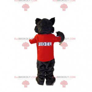 Gray wild cat mascot with a red shirt - Redbrokoly.com