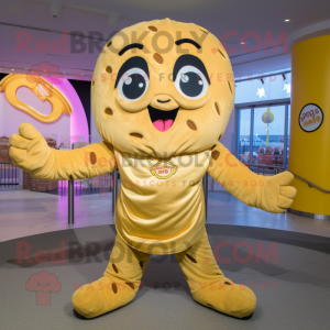 Gold Bagels mascot costume character dressed with a Romper and Wraps