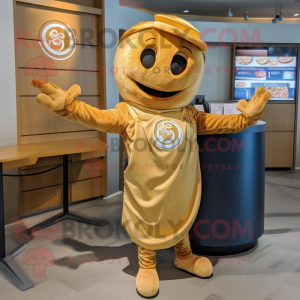 Gold Bagels mascot costume character dressed with a Romper and Wraps