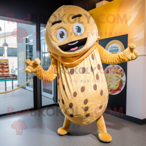Gold Bagels mascot costume character dressed with a Romper and Wraps