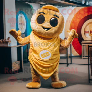 Gold Bagels mascot costume character dressed with a Romper and Wraps