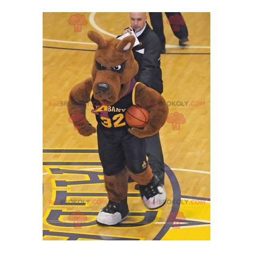 Brun hundmaskot i basketdräkt - Redbrokoly.com