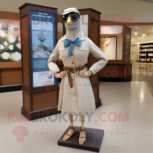 Cream Passenger Pigeon mascot costume character dressed with a Sheath Dress and Eyeglasses