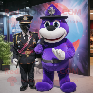 Purple Special Air Service mascot costume character dressed with a Tuxedo and Keychains