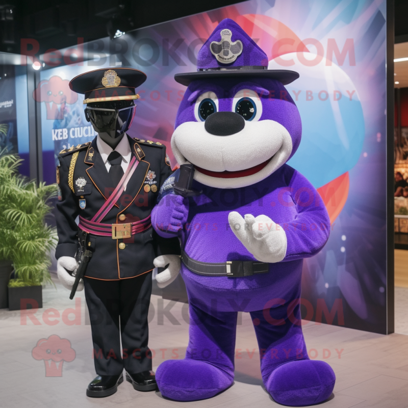 Purple Special Air Service mascot costume character dressed with a Tuxedo and Keychains