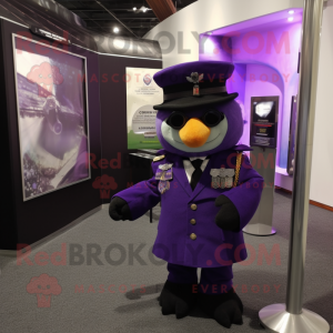 Purple Special Air Service mascot costume character dressed with a Tuxedo and Keychains