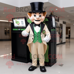 Beige Leprechaun mascot costume character dressed with a Tuxedo and Foot pads