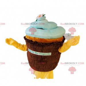 Hnědý a modrý maskot cup-cake. Košíček kostým - Redbrokoly.com