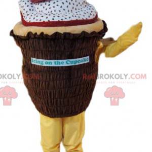 Mascotte cupcake bianco e marrone con cuoricini. -