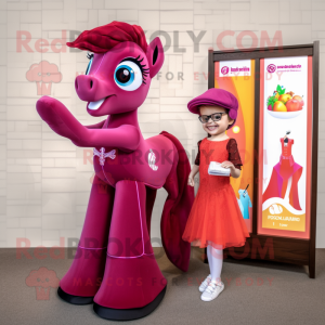 Magenta Mare mascot costume character dressed with a A-Line Dress and Brooches