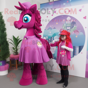 Magenta Mare mascot costume character dressed with a A-Line Dress and Brooches