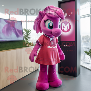 Magenta Mare mascot costume character dressed with a A-Line Dress and Brooches